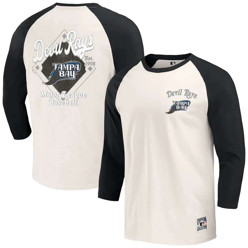 Men's Darius Rucker Collection by Fanatics Black/White Tampa Bay Rays Cooperstown Raglan 3/4-Sleeve T-Shirt