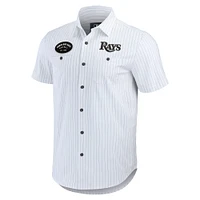 Men's Darius Rucker Collection by Fanatics White Tampa Bay Rays Pin Stripe Short Sleeve Button-Up Shirt