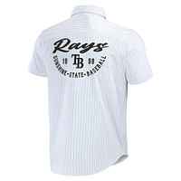 Men's Darius Rucker Collection by Fanatics White Tampa Bay Rays Pin Stripe Short Sleeve Button-Up Shirt