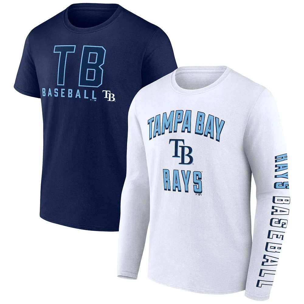 Ensemble de deux t-shirts combinés Fanatics pour hommes bleu marine/blanc Tampa Bay Rays