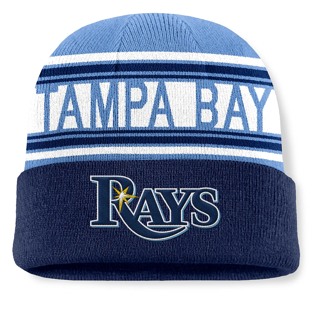 Bonnet en tricot à revers à rayures bleu marine pour homme des Tampa Bay Rays