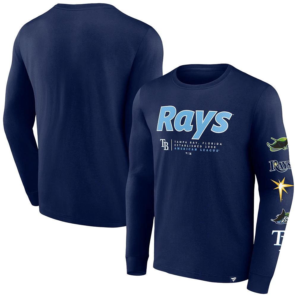 T-shirt à manches longues Fanatics Navy Tampa Bay Rays Strike the Goal pour hommes