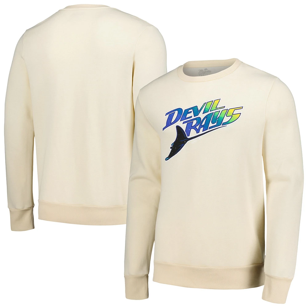 Men's Majestic Threads Oatmeal Tampa Bay Rays Fleece Pullover Sweatshirt