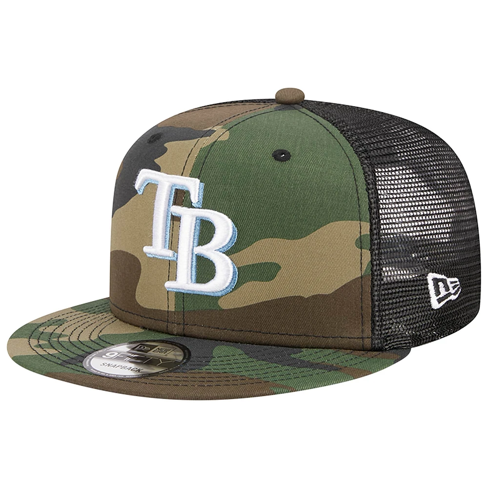 Casquette New Era Camo Tampa Bay Rays Woodland Camo Trucker 9FIFTY Snapback pour homme