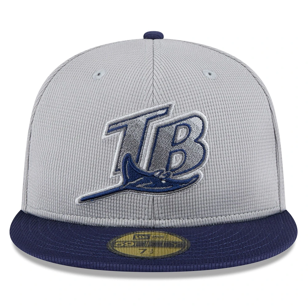 Men's New Era  Gray/Navy Tampa Bay Rays 2025 Batting Practice 59FIFTY Fitted Hat