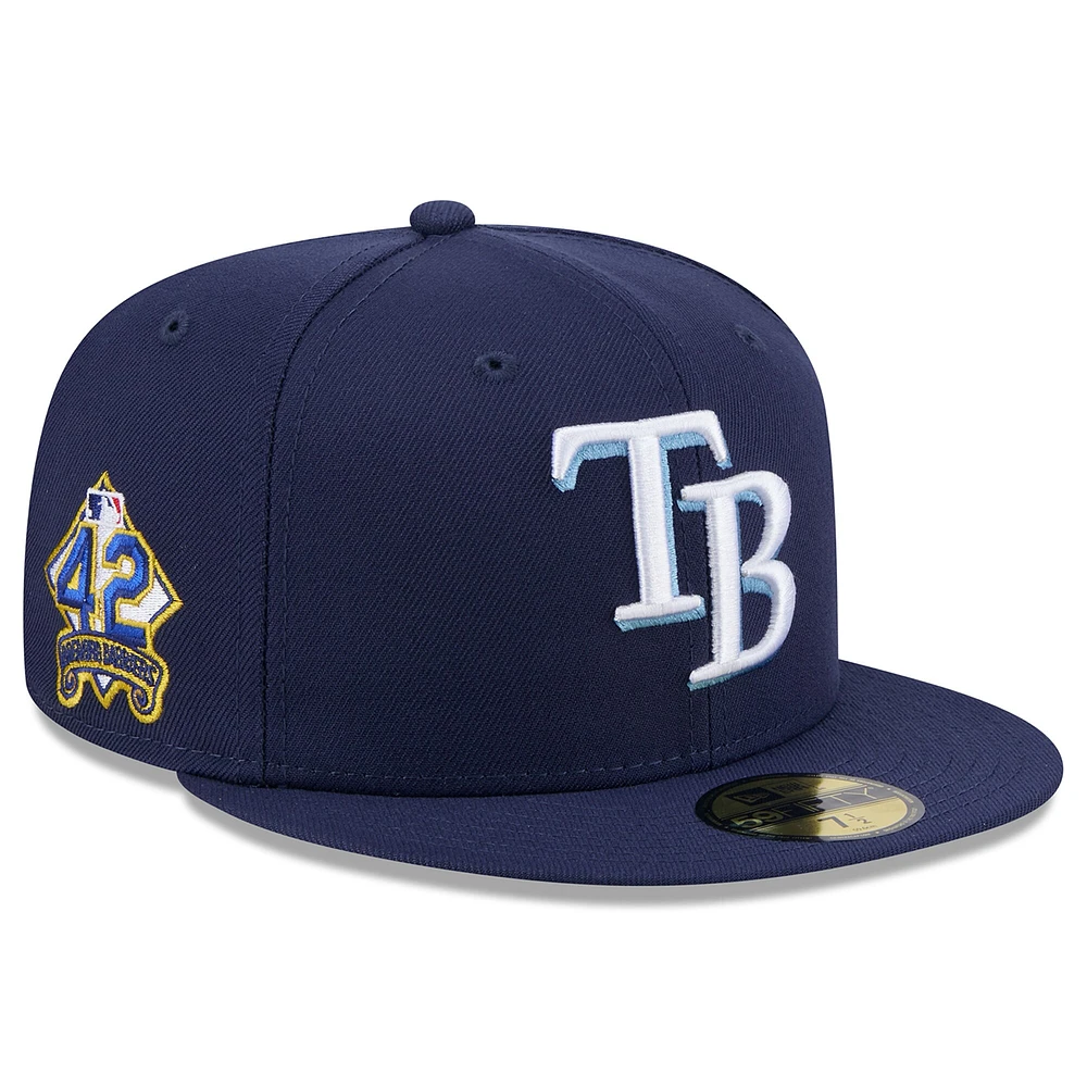 Casquette ajustée Jackie Robinson Day 59FIFTY bleu marine pour homme des Tampa Bay Rays 2025 de New Era