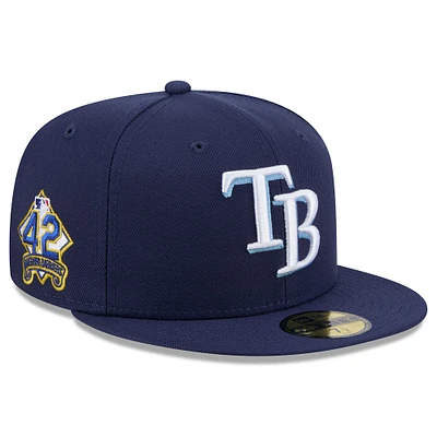 Casquette ajustée Jackie Robinson Day 59FIFTY bleu marine pour homme des Tampa Bay Rays 2025 de New Era