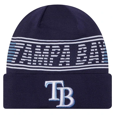 Bonnet en tricot à revers bleu marine Tampa Bay Rays Authentic Collection pour homme de New Era