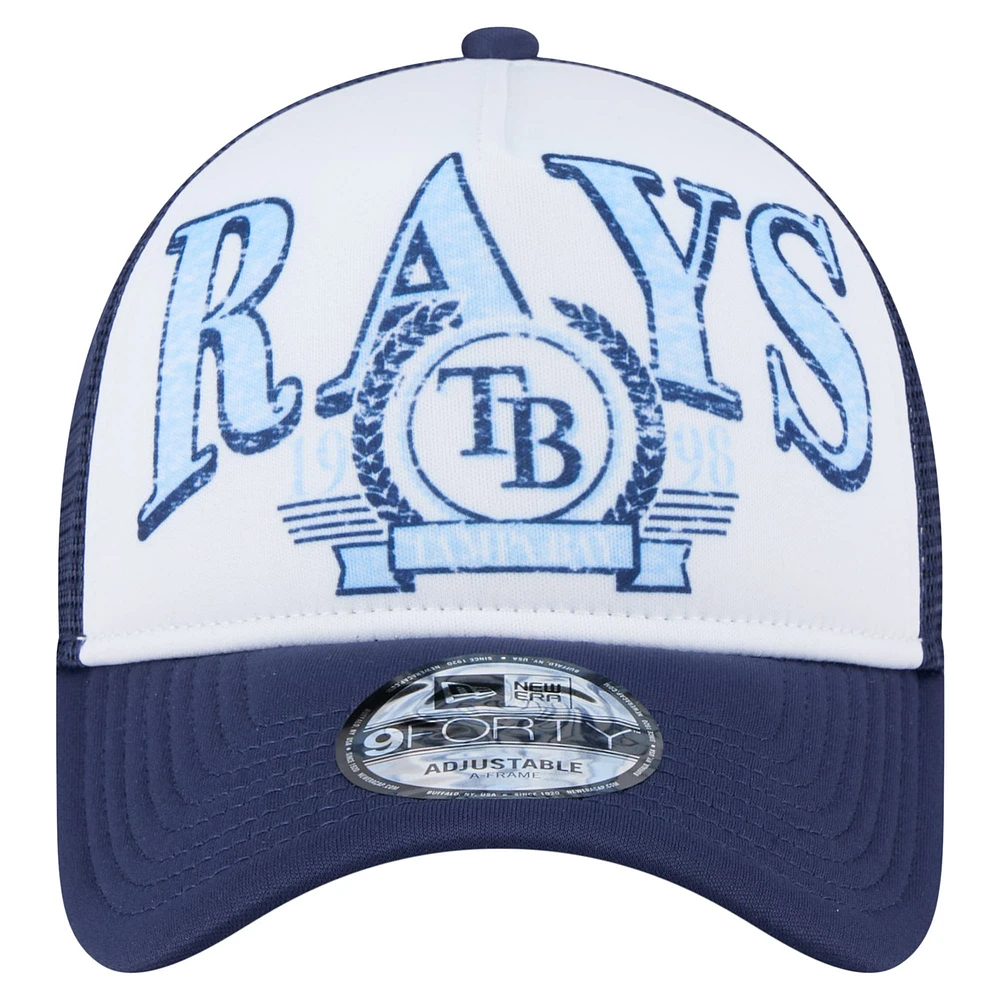 Men's New Era  Navy Tampa Bay Rays Distressed 9FORTY A-Frame Adjustable Trucker Hat