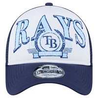 Men's New Era  Navy Tampa Bay Rays Distressed 9FORTY A-Frame Adjustable Trucker Hat