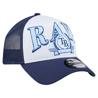 Men's New Era  Navy Tampa Bay Rays Distressed 9FORTY A-Frame Adjustable Trucker Hat