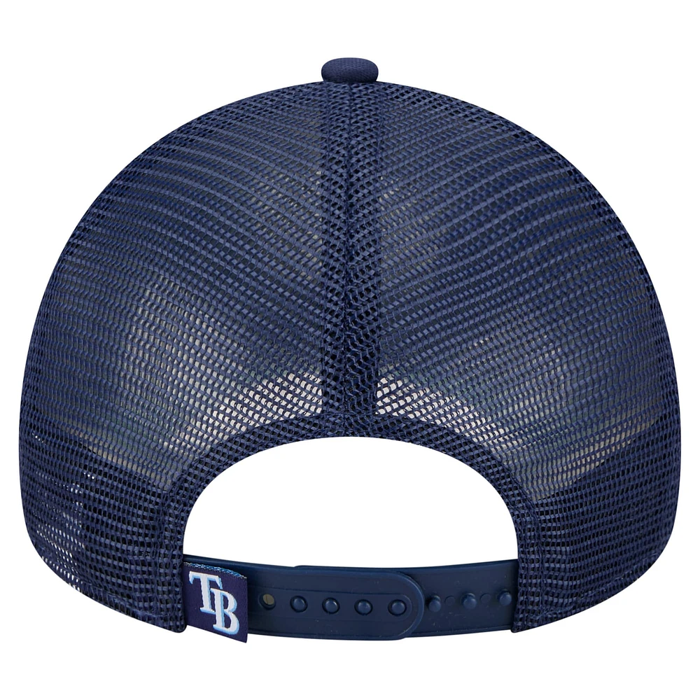 Men's New Era  Navy Tampa Bay Rays Distressed 9FORTY A-Frame Adjustable Trucker Hat