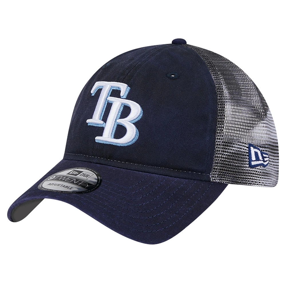 Casquette ajustable 9TWENTY Team Slick Trucker des Tampa Bay Rays New Era pour hommes, bleu marine