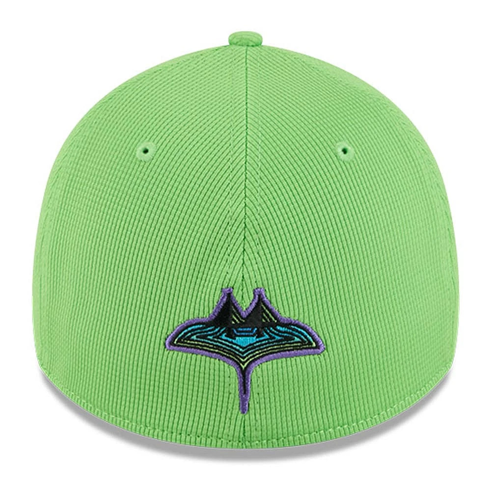 Casquette d'entraînement au bâton City Connect 39THIRTY Flex New Era pour homme, vert fluo, des Rays de Tampa Bay