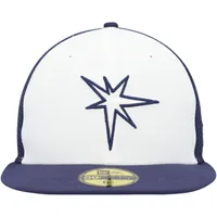 Casquette ajustée 59FIFTY pour entraînement au bâton sur le terrain des Rays de Tampa Bay 2023 New Era homme, blanc/bleu marine