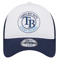 Men's New Era White/Navy Tampa Bay Rays Spring Training Circle Foam A-Frame 9FORTY Trucker Adjustable Hat