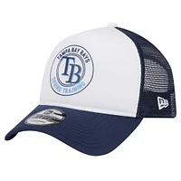 Men's New Era White/Navy Tampa Bay Rays Spring Training Circle Foam A-Frame 9FORTY Trucker Adjustable Hat