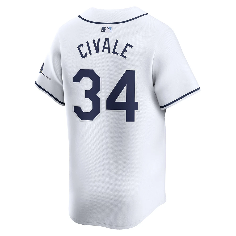 Maillot de joueur Nike Aaron Civale pour hommes, blanc, Tampa Bay Rays Home Limited Player