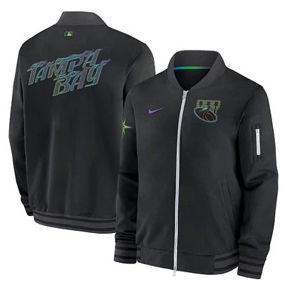 Men's Nike  Black Tampa Bay Rays 2024 City Connect Authentic Collection Game Time Full-Zip Bomber Jacket