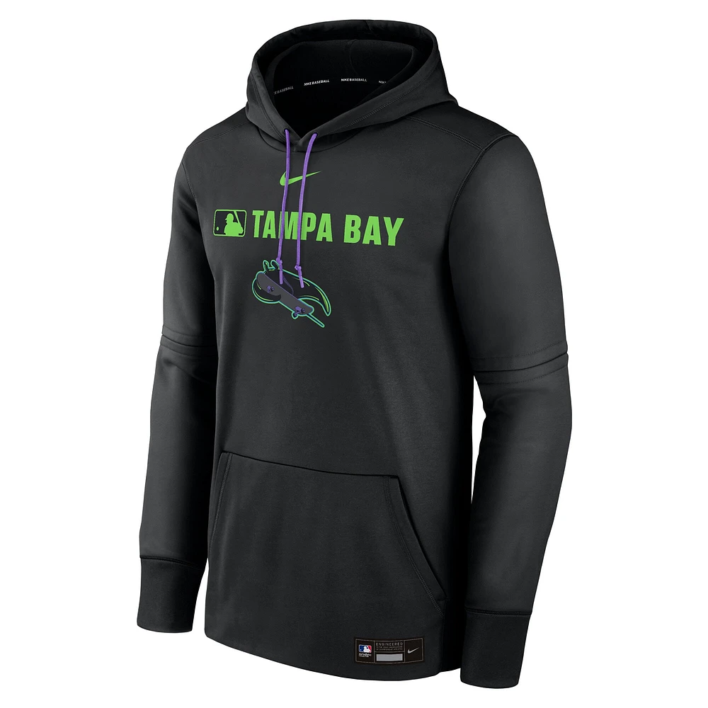 Men's Nike  Black Tampa Bay Rays Authentic Collection City Connect Therma Pullover Hoodie