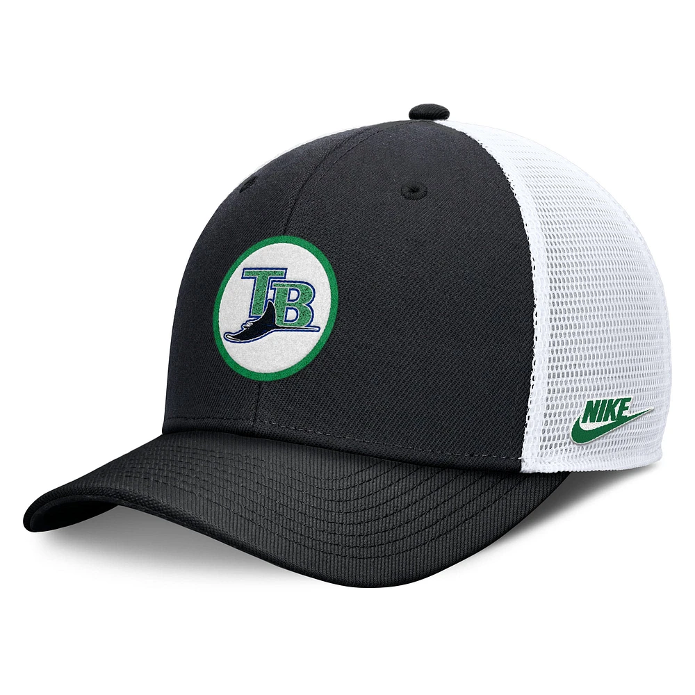 Casquette ajustable Nike noire pour homme Tampa Bay Rays Cooperstown Collection Rise Trucker