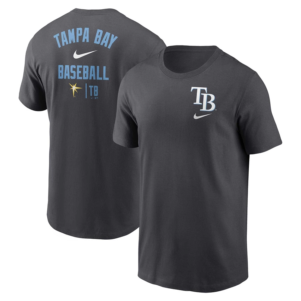 Men's Nike Charcoal Tampa Bay Rays Logo Sketch Bar T-Shirt