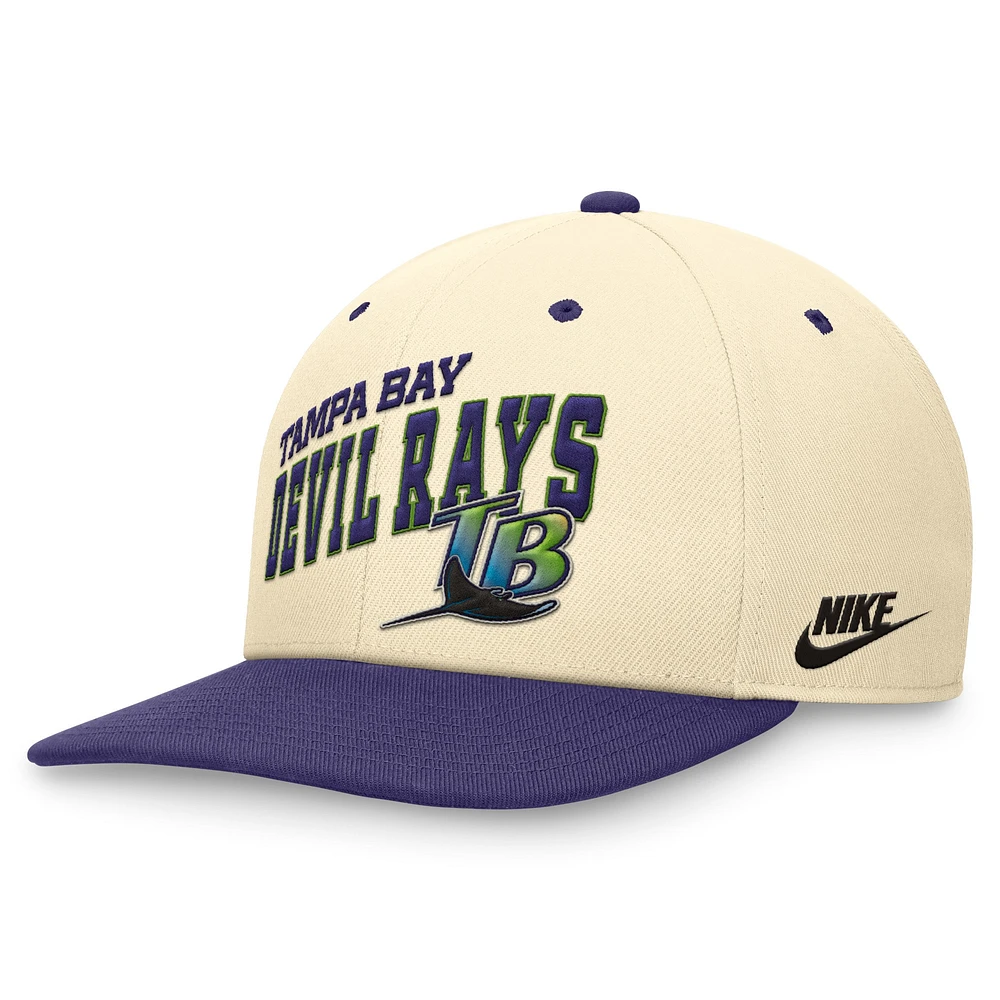 Casquette Snapback Performance Nike pour hommes, crème/violet, Tampa Bay Rays Rewind Cooperstown Collection