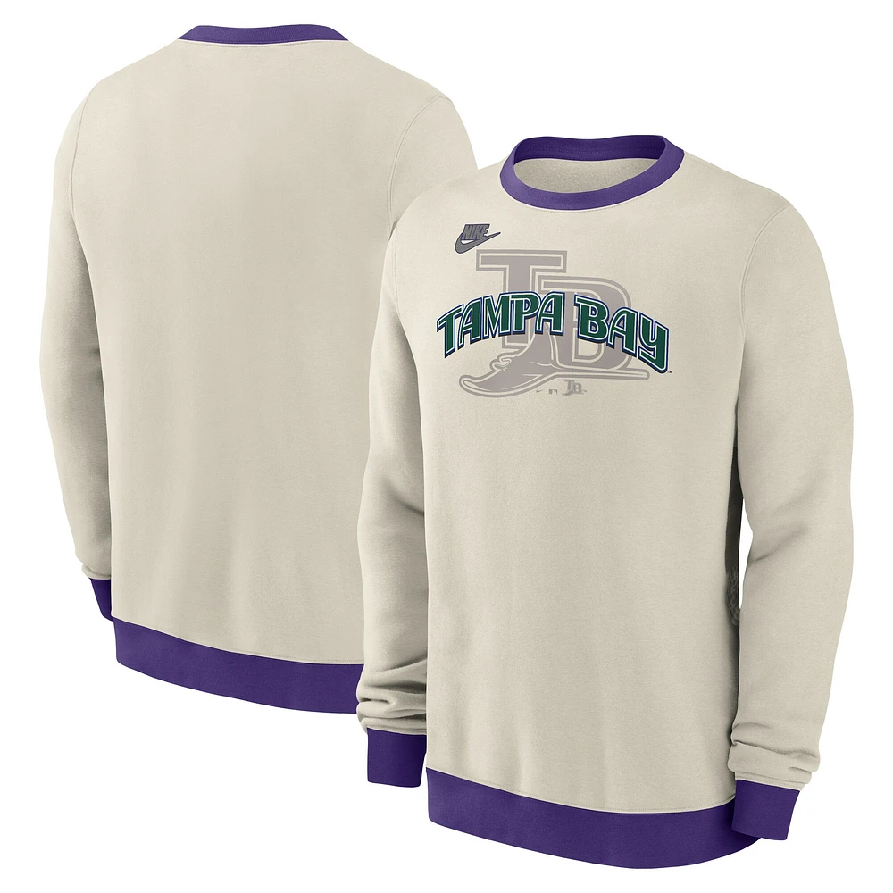 Sweat-shirt en molleton Nike Cream Tampa Bay Rays Cooperstown Collection pour homme