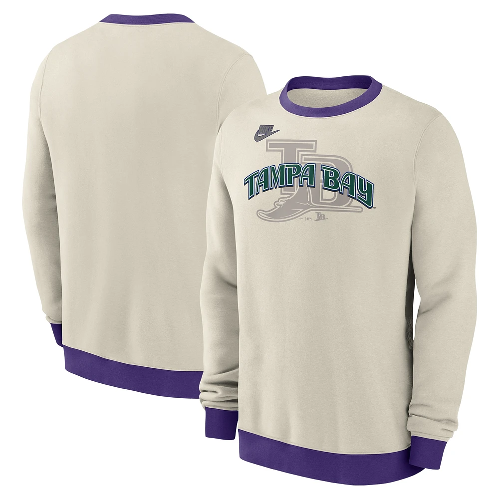 Sweat-shirt en molleton Nike Cream Tampa Bay Rays Cooperstown Collection pour homme
