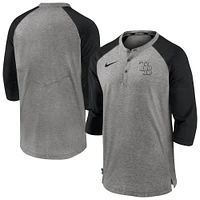 Men's Nike Gray Tampa Bay Rays Authentic Collection Flux Henley Raglan 3/4-Sleeve T-Shirt
