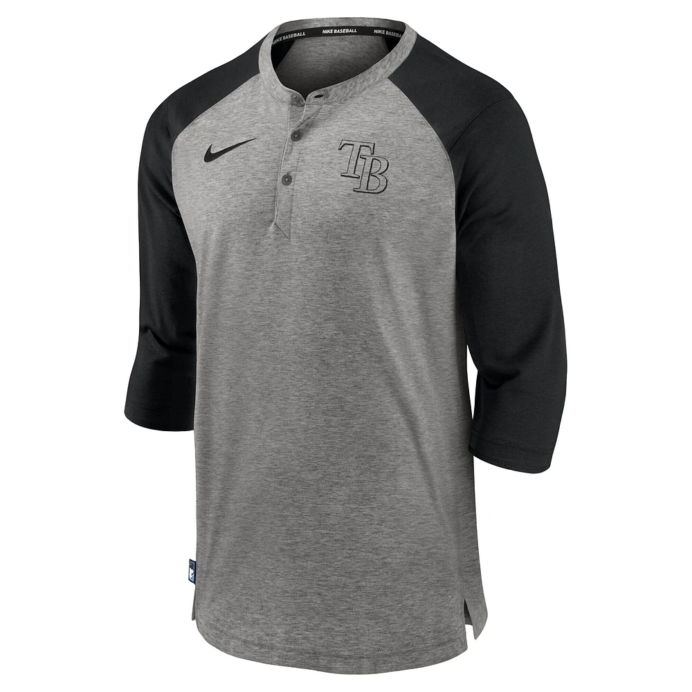 Men's Nike Gray Tampa Bay Rays Authentic Collection Flux Henley Raglan 3/4-Sleeve T-Shirt