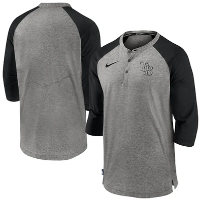 Men's Nike Gray Tampa Bay Rays Authentic Collection Flux Henley Raglan 3/4-Sleeve T-Shirt