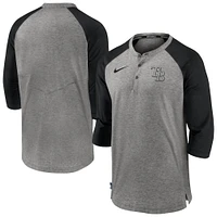 Men's Nike Gray Tampa Bay Rays Authentic Collection Flux Henley Raglan 3/4-Sleeve T-Shirt