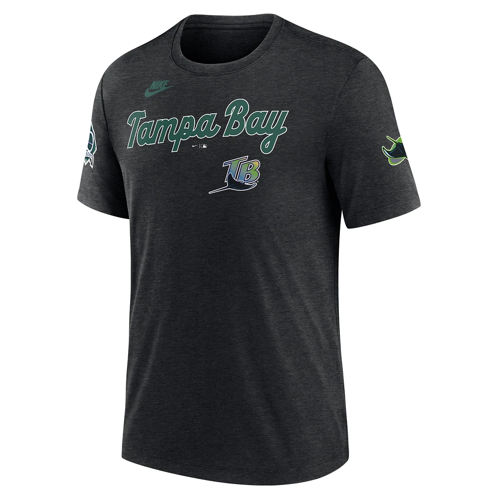 Men's Nike Heather Black Tampa Bay Rays Cooperstown Collection Eras Tri-Blend T-Shirt