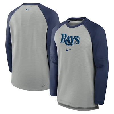 Men's Nike Heather Gray/Navy Tampa Bay Rays Authentic Collection Game Time Raglan Performance Long Sleeve T-Shirt