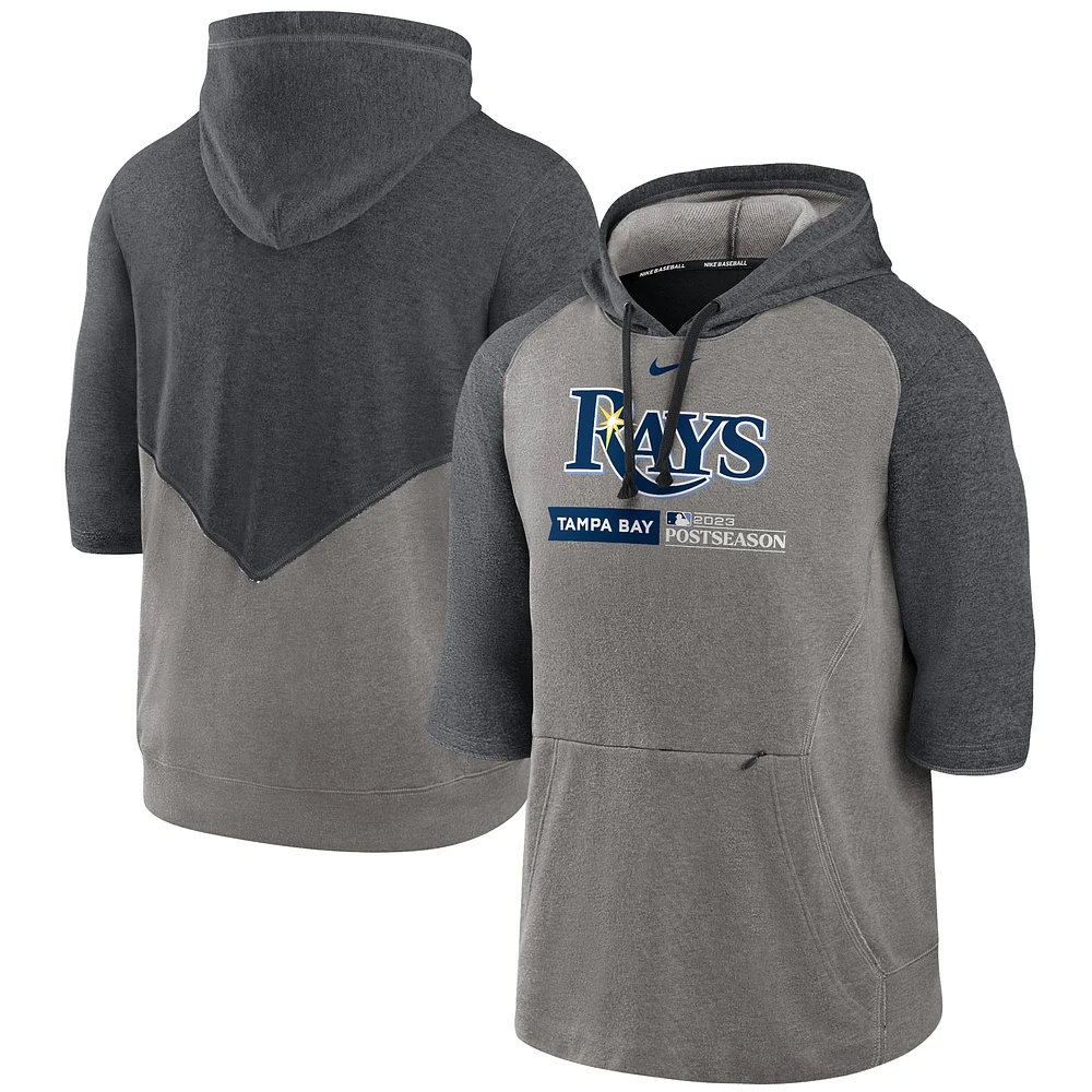 Sweat à capuche manches trois-quarts Flux Nike Heather Grey Tampa Bay Rays 2023 Postseason Authentic Collection pour homme