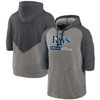 Sweat à capuche manches trois-quarts Flux Nike Heather Grey Tampa Bay Rays 2023 Postseason Authentic Collection pour homme