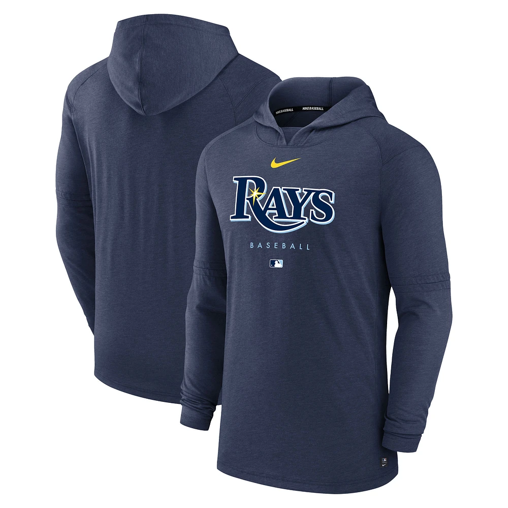 Sweat à capuche enfiler triple mélange Performance Nike Heather Navy Rays de Tampa Bay pour homme Collection Authentic Early Work