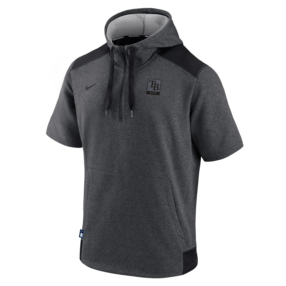 Men's Nike Heathered Charcoal/Black Tampa Bay Rays Authentic Collection Dry Flux Performance Quarter-Zip Short Sleeve Hoodie
