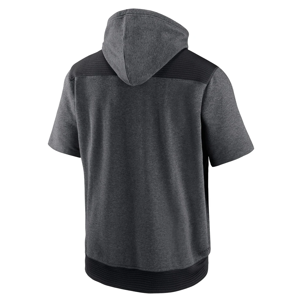 Men's Nike Heathered Charcoal/Black Tampa Bay Rays Authentic Collection Dry Flux Performance Quarter-Zip Short Sleeve Hoodie