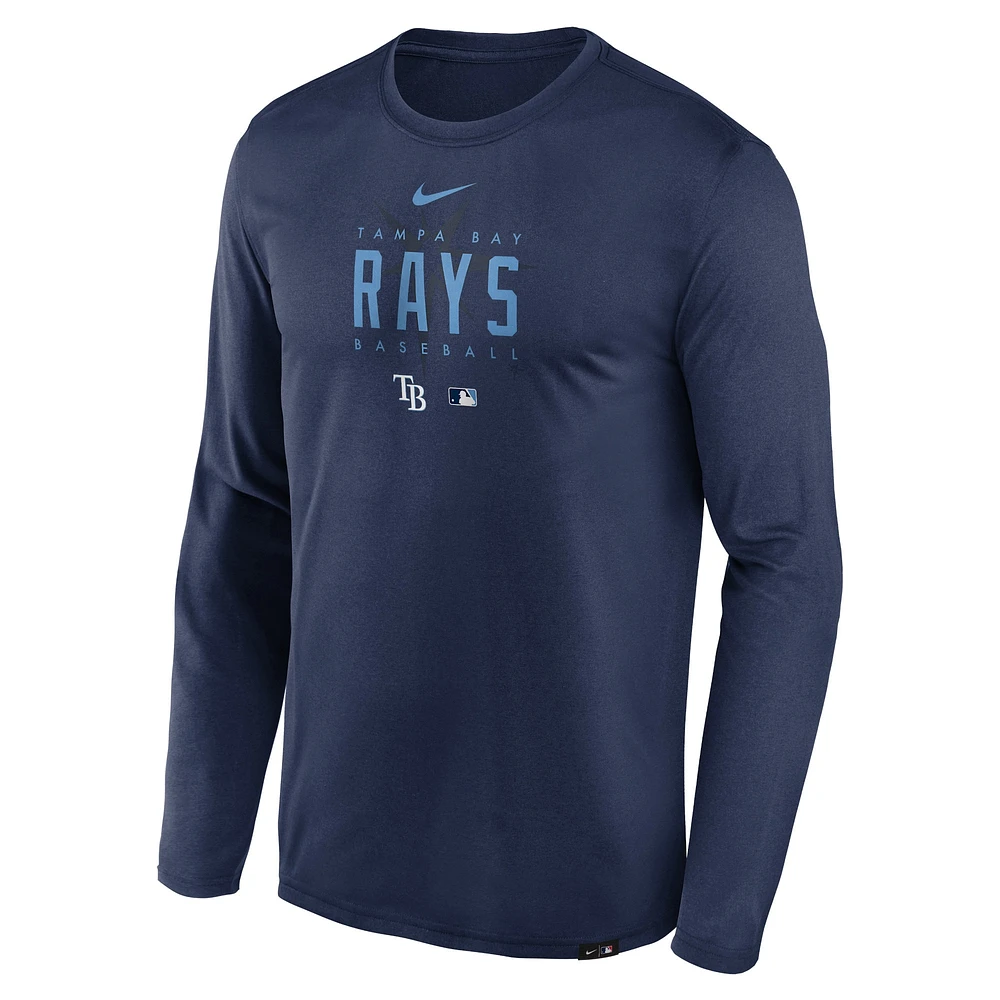 Men's Nike Navy Tampa Bay Rays Authentic Collection Team Logo Legend Performance Long Sleeve T-Shirt