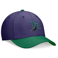 Casquette de performance Rewind Swooshflex Nike pour hommes, violet/vert, Tampa Bay Rays Cooperstown Collection