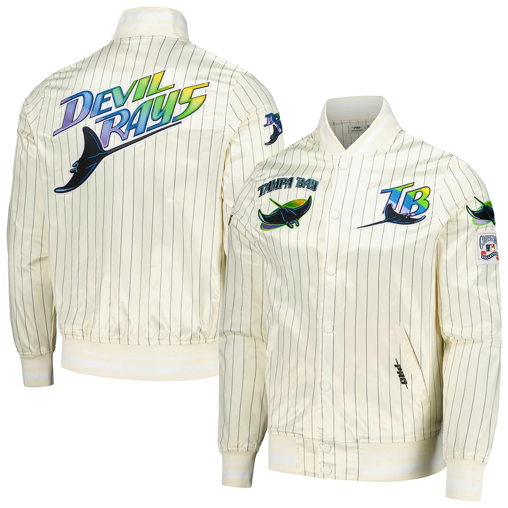 Men's Pro Standard Cream Tampa Bay Rays Cooperstown Collection Pinstripe Retro Classic Satin Full-Snap Jacket