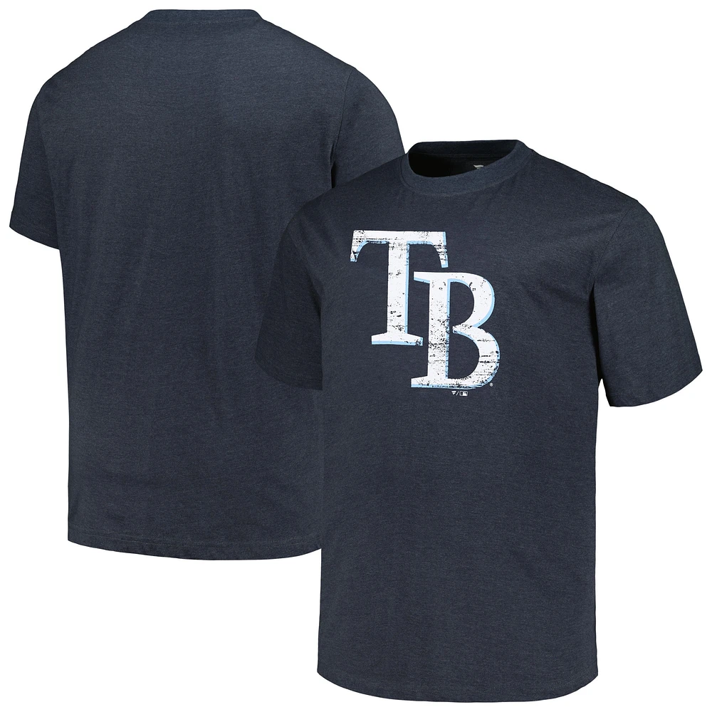 T-shirt pour hommes Profile Heather Navy Tampa Bay Rays Big & Tall avec logo vieilli