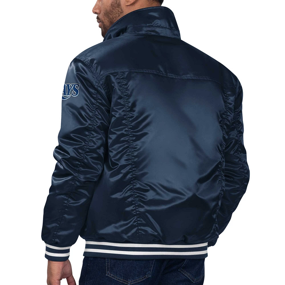 Veste de camionneur à bouton-pression en satin bleu marine Starter x Levi's Tampa Bay Rays Silver Tab pour hommes