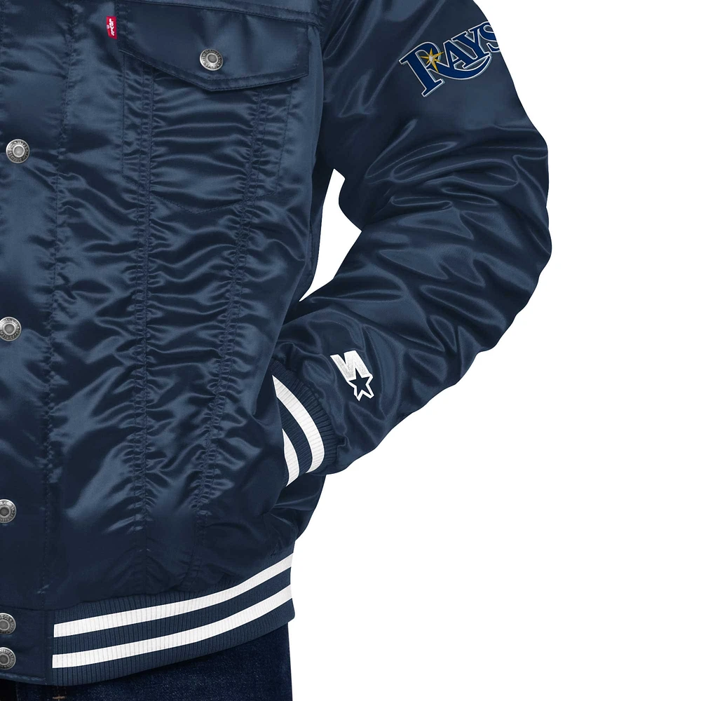 Veste de camionneur à bouton-pression en satin bleu marine Starter x Levi's Tampa Bay Rays Silver Tab pour hommes