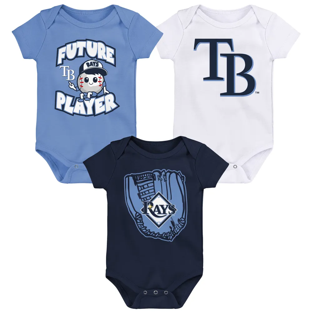 Newborn & Infant Light Blue/Navy/White Tampa Bay Rays Minor League Player Three-Pack Bodysuit Set