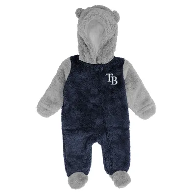 Tampa Bay Rays Newborn and Infant Game Nap Teddy Fleece Bunting Full-Zip Sleeper - Navy/Gray