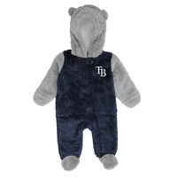 Newborn and Infant Navy/Gray Tampa Bay Rays Game Nap Teddy Fleece Bunting Full-Zip Sleeper