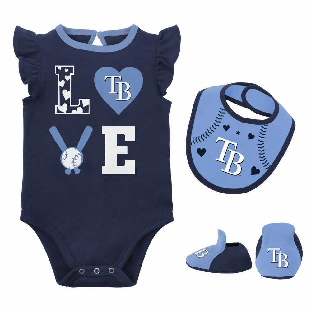 Ensemble trois pièces Love of Baseball Bib Body et chaussons pour nouveau-nés bébés bleu marine/bleu clair Tampa Bay Rays